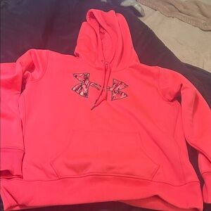 Under Armour Neon Pink Hoodie with Camo Logo breast cancer support addition